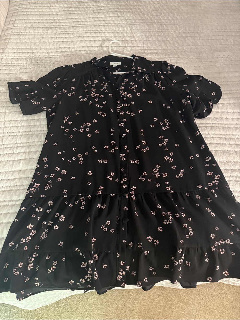 CeCe Black Dress with Pink Floral Print